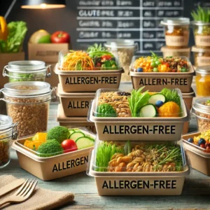 Zbilansowane posiłki bez glutenu, laktozy i alergenów – catering dietetyczny z kolorowymi sałatkami, bezglutenowymi zbożami i białkami bez laktozy