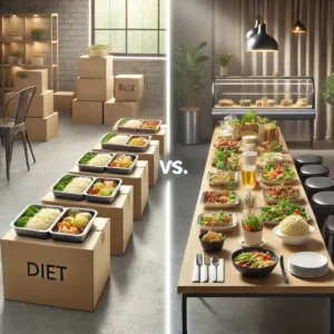 Porównanie diety pudełkowej i tradycyjnego cateringu dietetycznego – zestawy posiłków kontra bufet z elegancko podanymi daniami